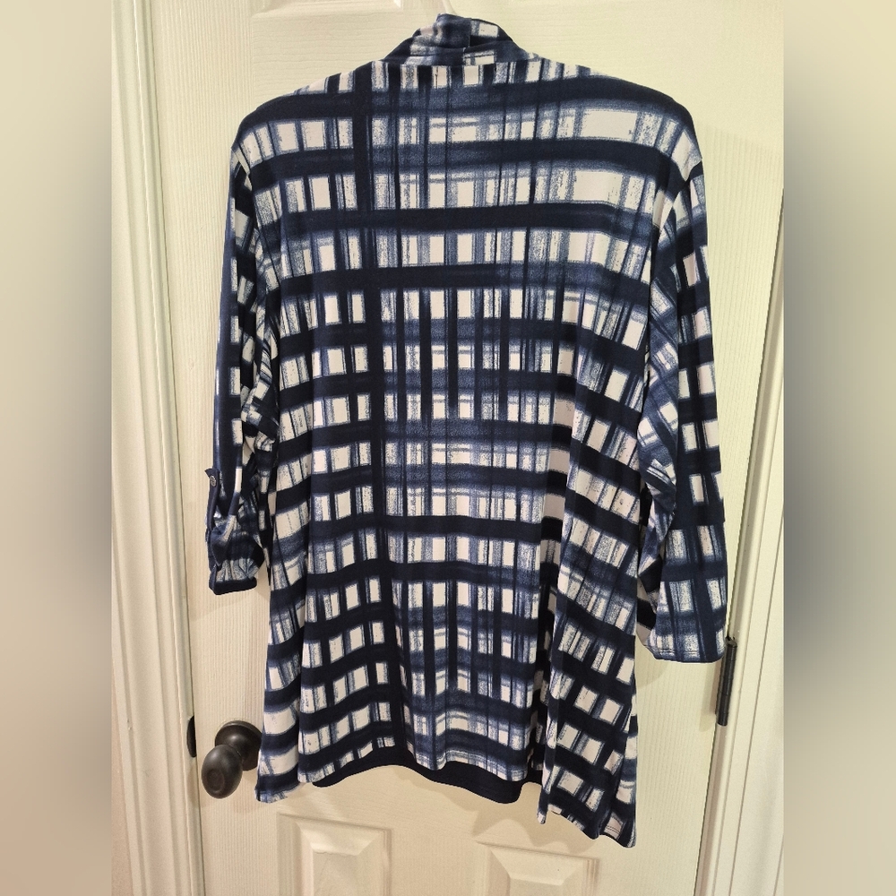 Navy and White Plaid Cardigan with Tank Top - Picture 2 of 2